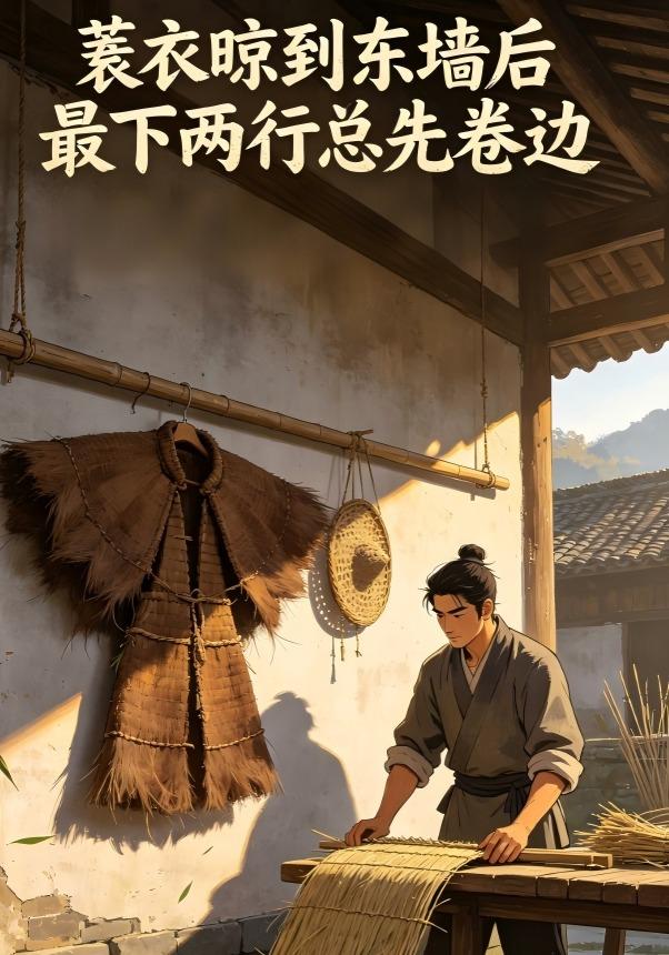 蓑衣晾到东墙后最下两行总先卷边