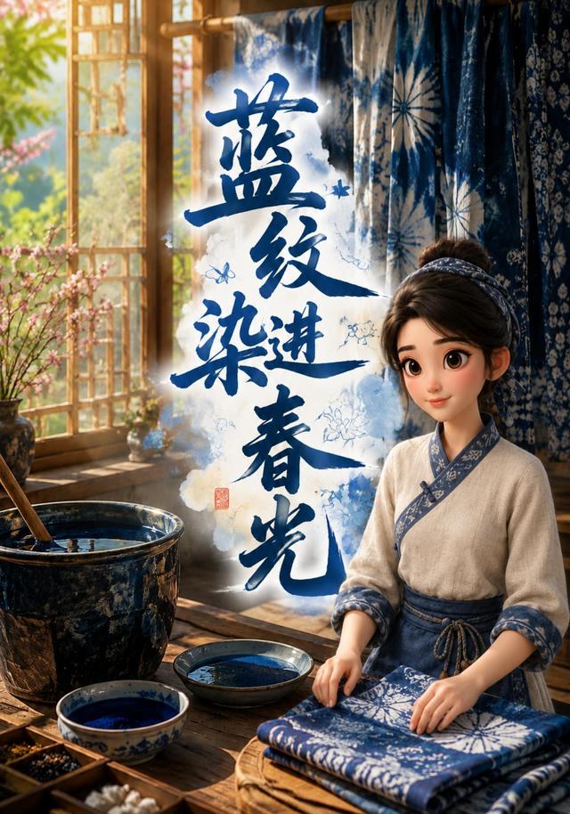 蓝纹染进春光