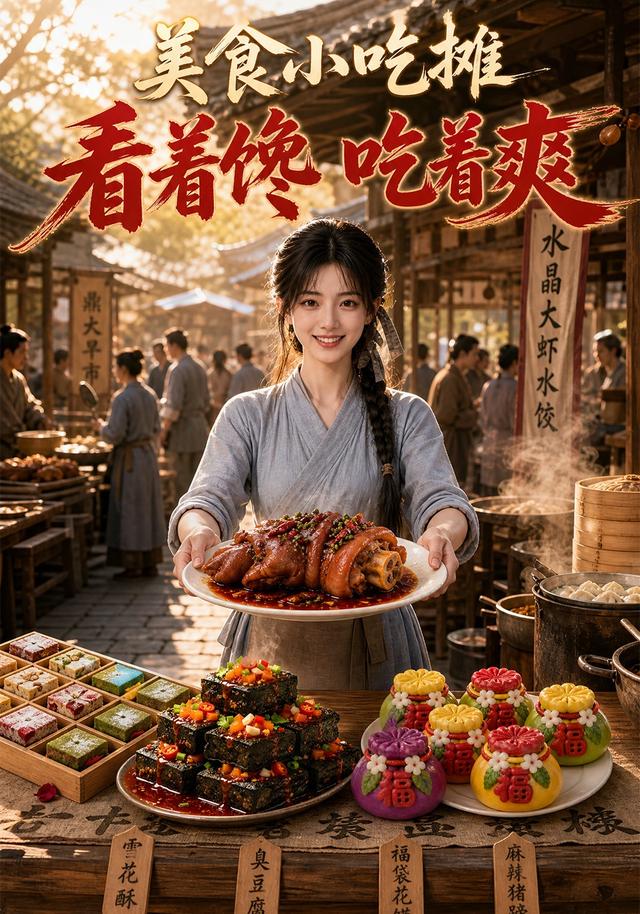 美食小吃摊看着馋吃着爽