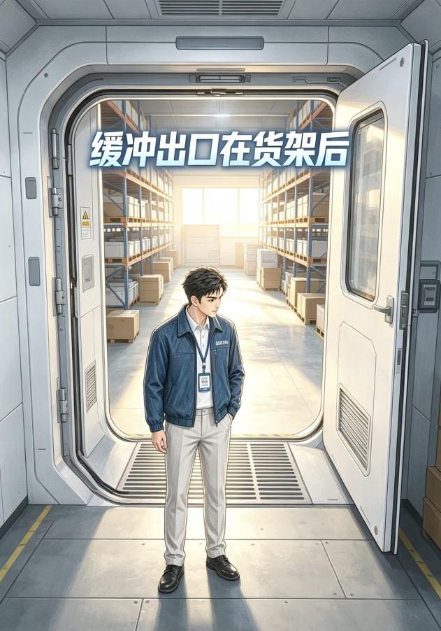 缓冲出口在货架后 cover