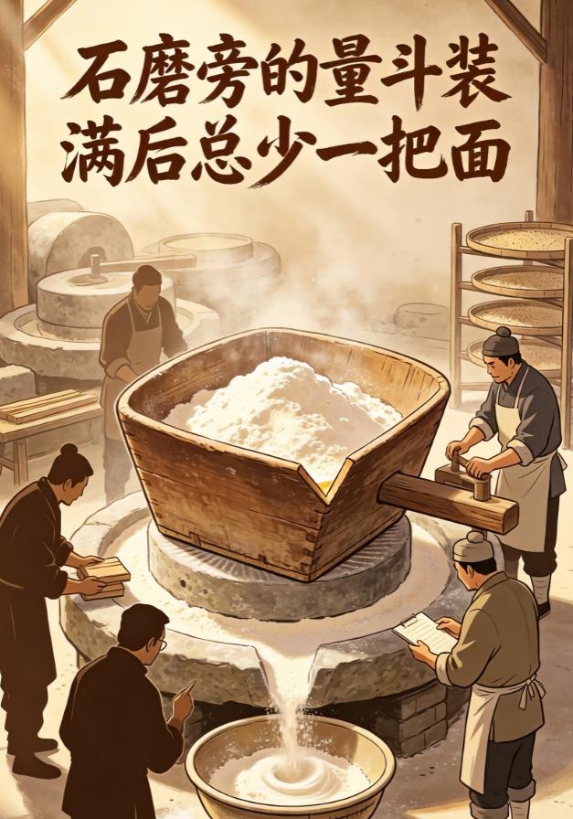 石磨旁的量斗装满后总少一把面 cover