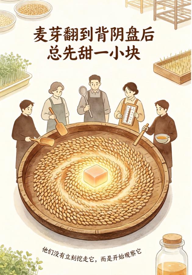 麦芽翻到背阴盘后总先甜一小块