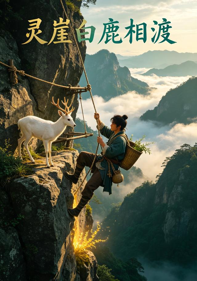 灵崖白鹿相渡