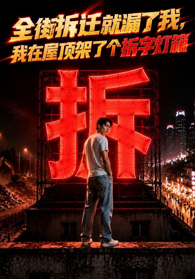 全街拆迁就漏了我，我在屋顶架了个拆字灯箱 cover